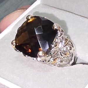 Vintqge Cushion-Cut Smoky Quartz Stone In 18KGE Cocktail Ring